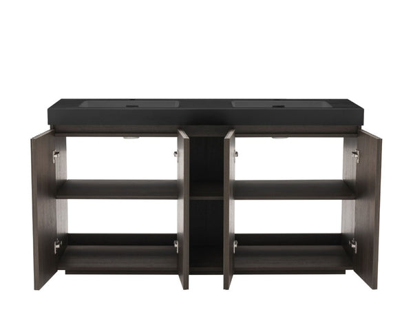 English Elm Galan60f Smoked Oak Double Sink Vanity with Soft Close Doors and Tiered Storage W1865S00246