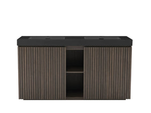 English Elm Galan60f Smoked Oak Double Sink Vanity with Soft Close Doors and Tiered Storage W1865S00246