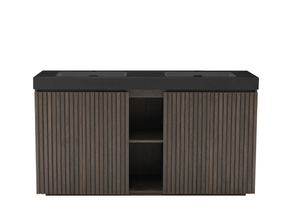 English Elm Galan60f Smoked Oak Double Sink Vanity with Soft Close Doors and Tiered Storage W1865S00246