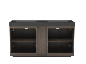 English Elm Galan60f Smoked Oak Double Sink Vanity with Soft Close Doors and Tiered Storage W1865S00246