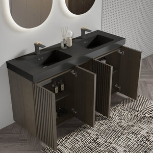 English Elm Galan60f Smoked Oak Double Sink Vanity with Soft Close Doors and Tiered Storage W1865S00246