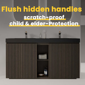 English Elm Galan60f Smoked Oak Double Sink Vanity with Soft Close Doors and Tiered Storage W1865S00246