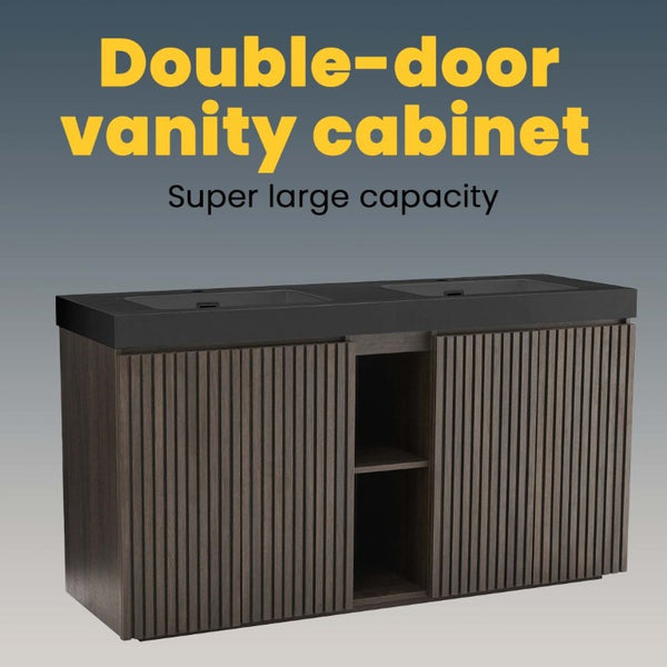 English Elm Galan60f Smoked Oak Double Sink Vanity with Soft Close Doors and Tiered Storage W1865S00246