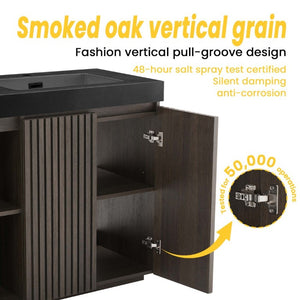 English Elm Galan60f Smoked Oak Double Sink Vanity with Soft Close Doors and Tiered Storage W1865S00246