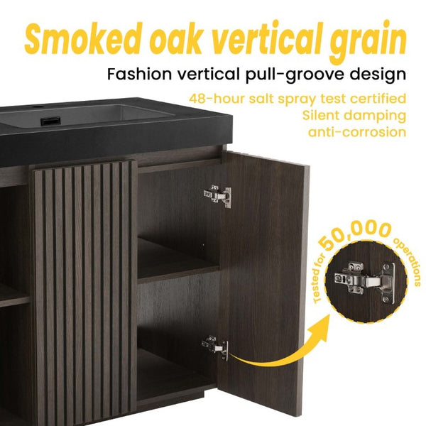 English Elm Galan60f Smoked Oak Double Sink Vanity with Soft Close Doors and Tiered Storage W1865S00246