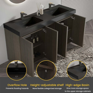 English Elm Galan60f Smoked Oak Double Sink Vanity with Soft Close Doors and Tiered Storage W1865S00246
