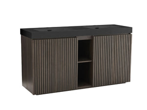 English Elm Galan60f Smoked Oak Double Sink Vanity with Soft Close Doors and Tiered Storage W1865S00246