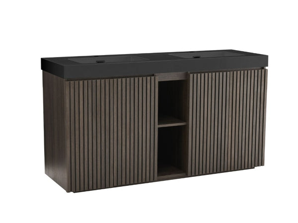 English Elm Galan60f Smoked Oak Double Sink Vanity with Soft Close Doors and Tiered Storage W1865S00246
