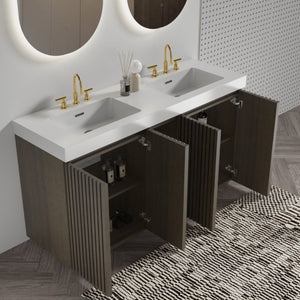 English Elm Galan 60 Inch Smoked Oak Double Sink Vanity with Soft Close Doors for Bathrooms W1865S00247