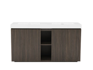 English Elm Galan 60 Inch Smoked Oak Double Sink Vanity with Soft Close Doors for Bathrooms W1865S00247