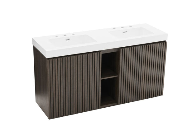 English Elm Galan 60 Inch Smoked Oak Double Sink Vanity with Soft Close Doors for Bathrooms W1865S00247