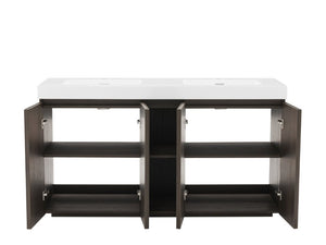 English Elm Galan 60 Inch Smoked Oak Double Sink Vanity with Soft Close Doors for Bathrooms W1865S00247