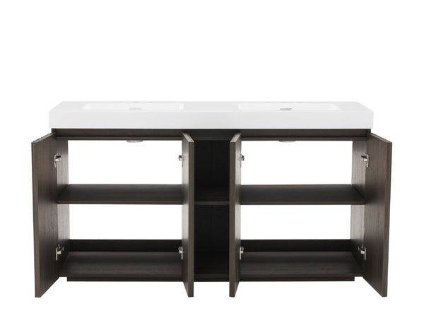 English Elm Galan 60 Inch Smoked Oak Double Sink Vanity with Soft Close Doors for Bathrooms W1865S00247