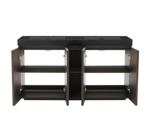 English Elm Galan 60 Inch Double Sink Bathroom Vanity Smoked Oak Slat Freestanding Modern Cabinet W1865S00248