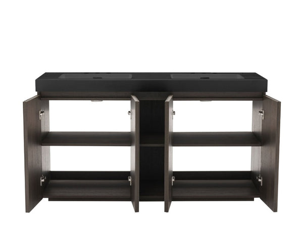 English Elm Galan 60 Inch Double Sink Bathroom Vanity Smoked Oak Slat Freestanding Modern Cabinet W1865S00248