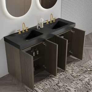 English Elm Galan 60 Inch Double Sink Bathroom Vanity Smoked Oak Slat Freestanding Modern Cabinet W1865S00248
