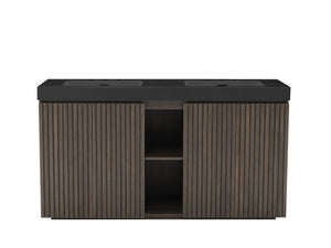 English Elm Galan 60 Inch Double Sink Bathroom Vanity Smoked Oak Slat Freestanding Modern Cabinet W1865S00248