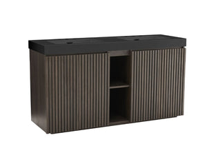 English Elm Galan 60 Inch Double Sink Bathroom Vanity Smoked Oak Slat Freestanding Modern Cabinet W1865S00248
