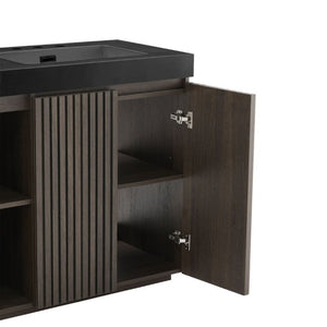 English Elm Galan 60 Inch Double Sink Bathroom Vanity Smoked Oak Slat Freestanding Modern Cabinet W1865S00248