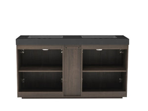 English Elm Galan 60 Inch Double Sink Bathroom Vanity Smoked Oak Slat Freestanding Modern Cabinet W1865S00248
