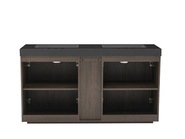 English Elm Galan 60 Inch Double Sink Bathroom Vanity Smoked Oak Slat Freestanding Modern Cabinet W1865S00248