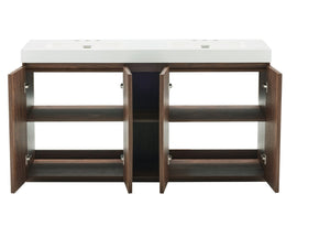 English Elm Galan 60 Inch Freestanding Bathroom Vanity Fluted Walnut Finish with Quartz Double Basin Walnut Brown W1865S00249