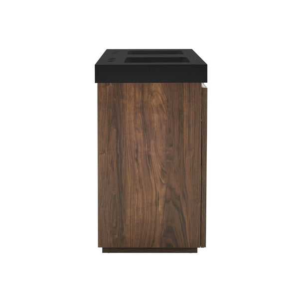 English Elm Galan 60 Inch Freestanding Bathroom Vanity Fluted Walnut Finish with Black Quartz Double Sink Walnut Brown W1865S00250