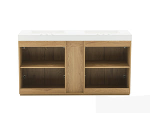 English Elm Galan 60 Inch Freestanding Bathroom Vanity Fluted Walnut Finish with Quartz Double Basin Light Oak W1865S00251