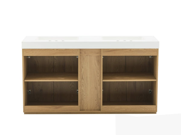 English Elm Galan 60 Inch Freestanding Bathroom Vanity Fluted Walnut Finish with Quartz Double Basin Light Oak W1865S00251