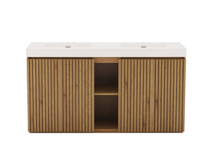 English Elm Galan 60 Inch Freestanding Bathroom Vanity Fluted Walnut Finish with Quartz Double Basin Light Oak W1865S00251