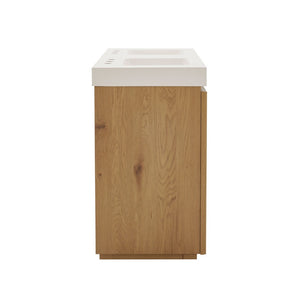 English Elm Galan 60 Inch Freestanding Bathroom Vanity Fluted Walnut Finish with Quartz Double Basin Light Oak W1865S00251