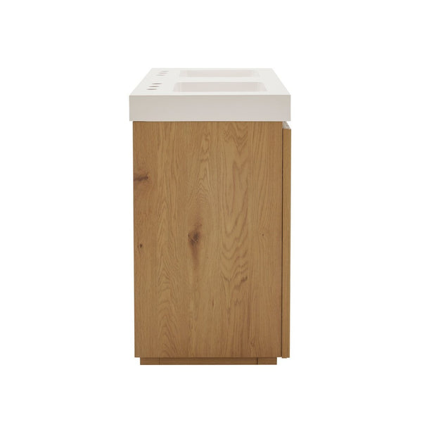 English Elm Galan 60 Inch Freestanding Bathroom Vanity Fluted Walnut Finish with Quartz Double Basin Light Oak W1865S00251