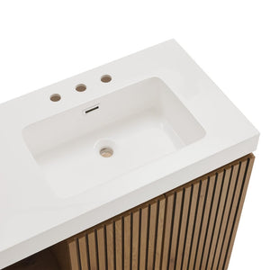 English Elm Galan 60 Inch Freestanding Bathroom Vanity Fluted Walnut Finish with Quartz Double Basin Light Oak W1865S00251