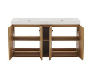 English Elm Galan 60 Inch Freestanding Bathroom Vanity Fluted Walnut Finish with Quartz Double Basin Light Oak W1865S00251