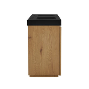 English Elm Galan 60 Inch Freestanding Bathroom Vanity Fluted Walnut Finish with Black Quartz Double Sink Light Oak W1865S00252