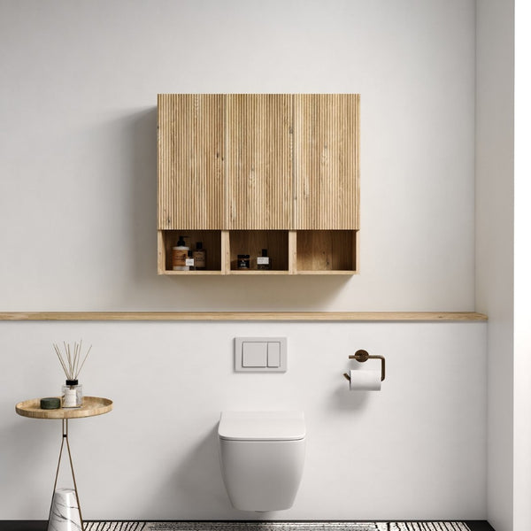 English Elm Cc1014s112310 Floating Oak Bathroom Cabinet Set Wall Mounted Storage for Compact Spaces W1865S00254