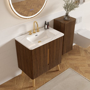 English Elm Etna 30 Inch Walnut Texture Bathroom Vanity with Carrara Ceramic Sink Modern Cabinet W1865S00256