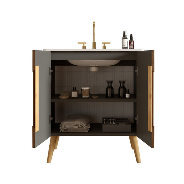 English Elm Etna 30 Inch Walnut Texture Bathroom Vanity with Carrara Ceramic Sink Modern Cabinet W1865S00256