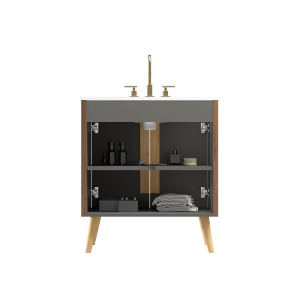 English Elm Etna 30 Inch Walnut Texture Bathroom Vanity with Carrara Ceramic Sink Modern Cabinet W1865S00256