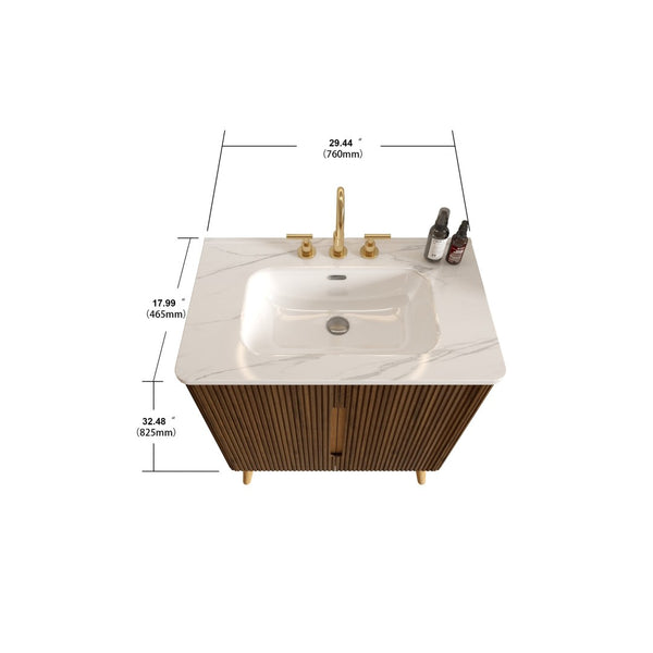 English Elm Etna 30 Inch Walnut Texture Bathroom Vanity with Carrara Ceramic Sink Modern Cabinet W1865S00256