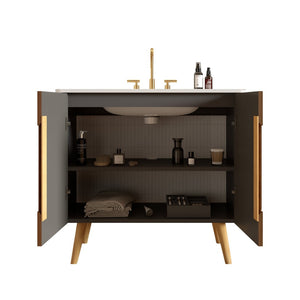 English Elm Etna Striped Walnut 36 Inch Bathroom Vanity with Ceramic Sink Soft Close Cabinet W1865S00257