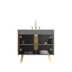 English Elm Etna Striped Walnut 36 Inch Bathroom Vanity with Ceramic Sink Soft Close Cabinet W1865S00257