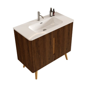English Elm Etna Striped Walnut Freestanding Bathroom Vanity Glossy Ceramic Sink Modern Storage W1865S00258