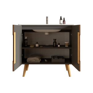 English Elm Etna Striped Walnut Freestanding Bathroom Vanity Glossy Ceramic Sink Modern Storage W1865S00258