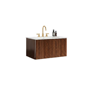 English Elm Etna Floating Wall Mounted Bathroom Vanity Walnut Grain Ceramic Sink Modern Bath W1865S00259