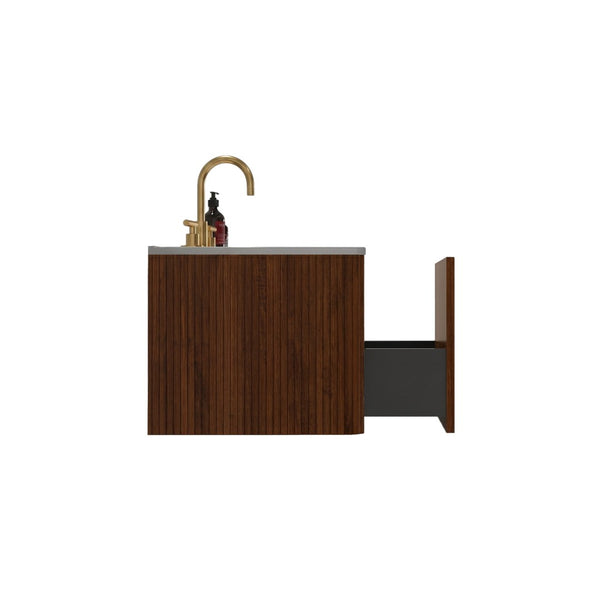 English Elm Etna Floating Wall Mounted Bathroom Vanity Walnut Grain Ceramic Sink Modern Bath W1865S00259