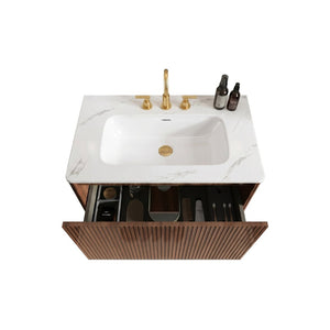 English Elm Etna Floating Wall Mounted Bathroom Vanity Walnut Grain Ceramic Sink Modern Bath W1865S00259