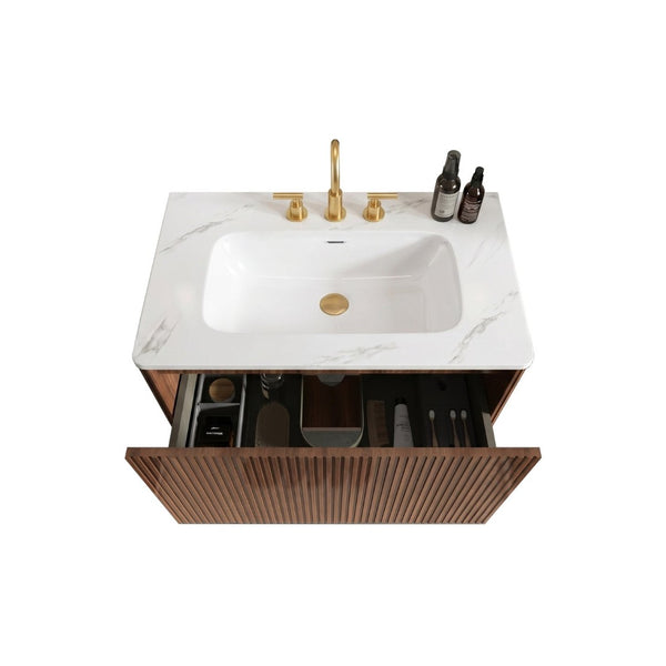 English Elm Etna Floating Wall Mounted Bathroom Vanity Walnut Grain Ceramic Sink Modern Bath W1865S00259