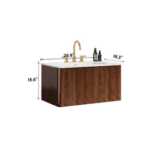English Elm Etna Floating Wall Mounted Bathroom Vanity Walnut Grain Ceramic Sink Modern Bath W1865S00259