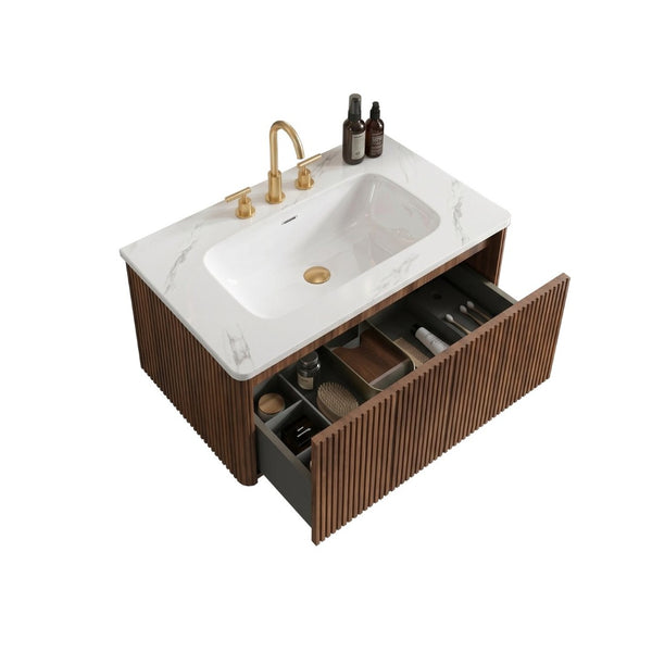 English Elm Etna Floating Wall Mounted Bathroom Vanity Walnut Grain Ceramic Sink Modern Bath W1865S00259